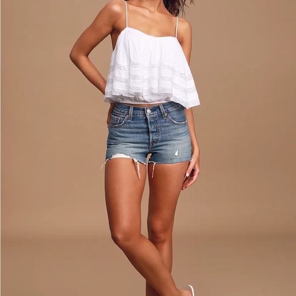 Free People white lace cropped flowy cami blouse size L - Picture 3 of 15